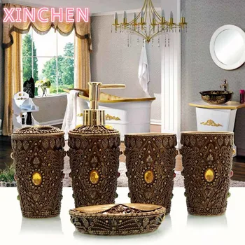 

Continental Five-piece Bathroom Suite Toiletries Resin Creative Cups Toothbrush Holder Wash Suit Resin Bath Gel Bottle Soap Box