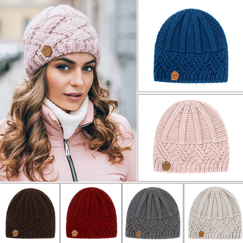 

Winter Hat Women Knitted Wool Cap Female Beanie Keep Warm Cotton Hats Skullcap Hedging Caps Resuable Headscarf Head Cover Pink
