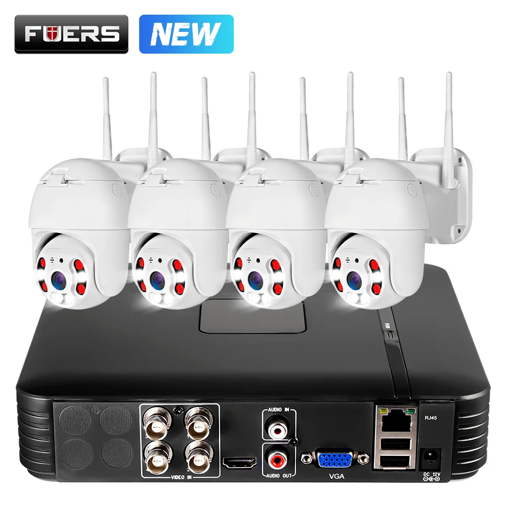 Белый FUERS 4CH CCTV система 4 шт 1080p уличная Водонепроницаемая ip-камера безопасности DVR комплект дневной ночной двойной светильник система видеонаблюдения - Цвет: Белый