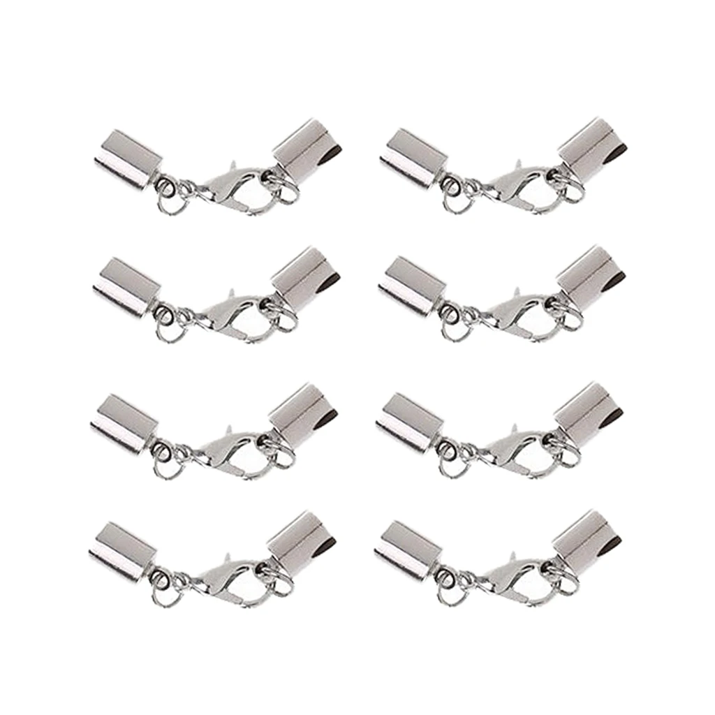 8pcs Metal Plated Leather Cord Kumihimo End Cap With Lobster Clasp Fit 5.5mm