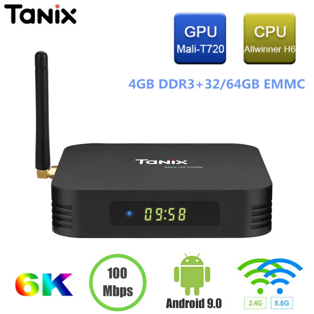 ТВ-бокс Tanix TX6 Android 9,0 Allwinner H6 4GB DDR3 32GB 64GB телеприставка 2,4G+ 5,8G двухдиапазонный WiFi BT5.0 поддержка 4K H.265 100 Мбит/с