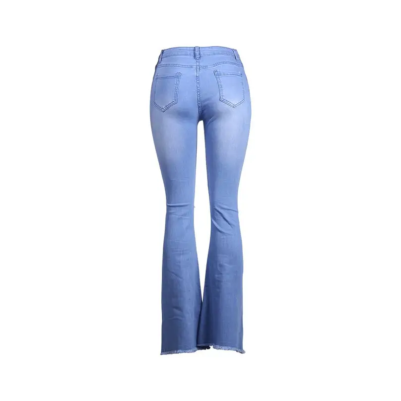 Новая мода Высокая Талия джинсы женские тощие джнисовая пуговица и штаны с дырками, брюки клеш с низкой посадкой; для детей длинные штаны джинсы женские 3A15