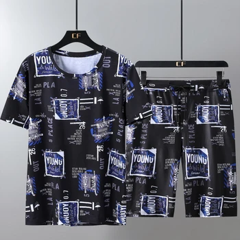 

Men Summer Fashion Printed T Shirts Shorts Two Piece Men Track Suit Casual Sportsuit Men Plus Size 11XL 10XL 9XL Brand Clothing