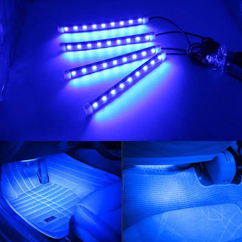 4x12LED автомобильный внедорожный интерьерный светильник, атмосферный декоративный светильник, неоновая лампа, полоски, красный, белый, синий, зеленый, защита двери автомобиля