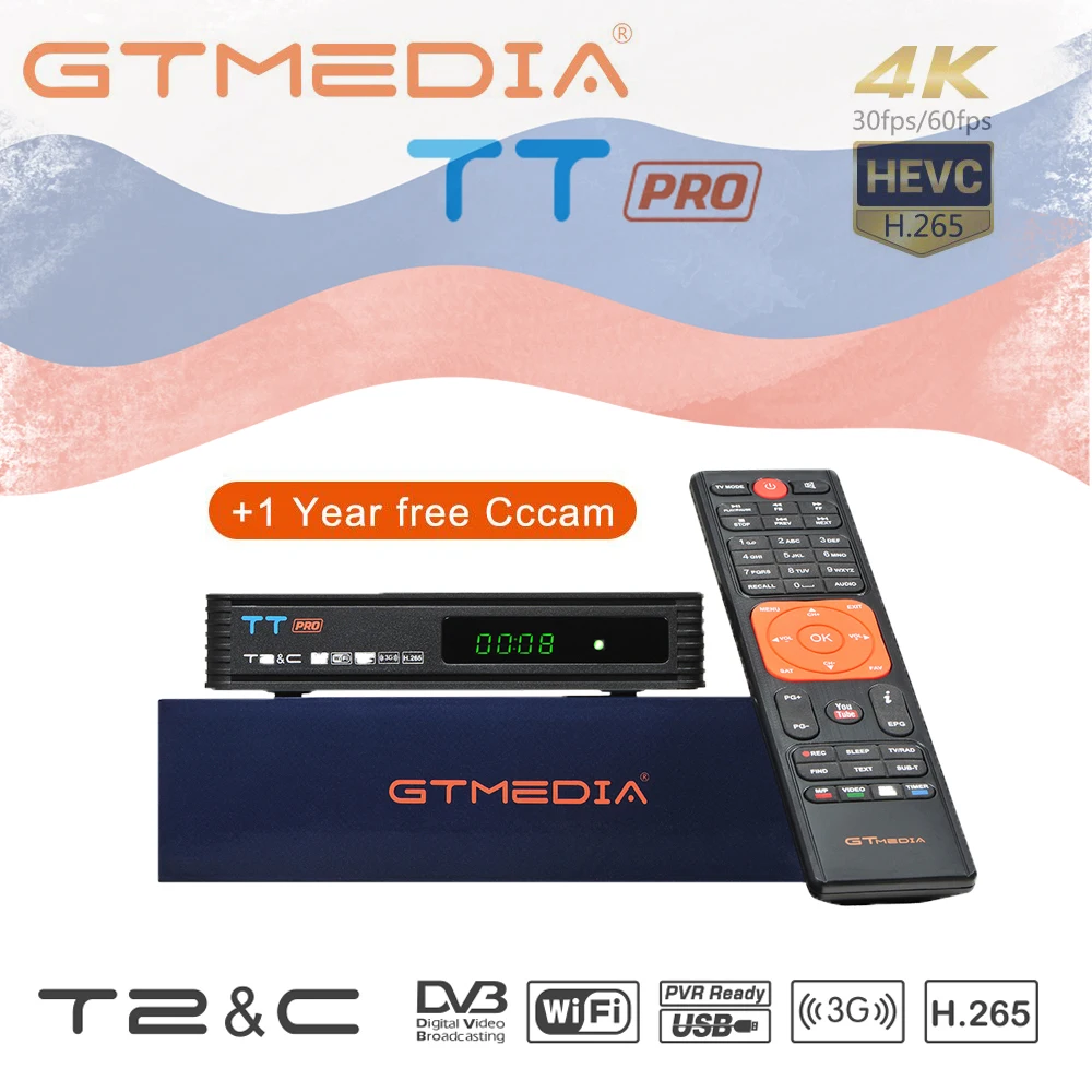 GTMEDIA TT Pro DVB-T2 DVB-C комбинированный спутниковый ресивер с поддержкой FULL HD 1080P+ 1 год CCCAM для Испании, России