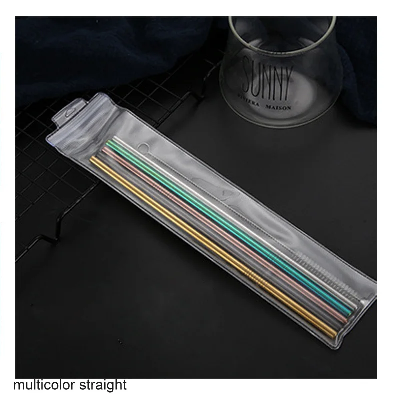 multicolor straight 5 шт. соломинки для питья Кухня Столовая бар многоцветный кофе инструменты для домашней вечеринки на день рождения Нержавеющая сталь DIY чай фильтр с кисточкой - Цвет: multicolor straight