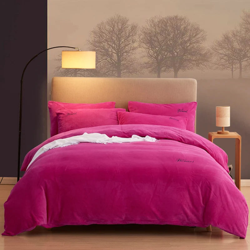 Фланелевая ткань, четыре бумажных набора, утепленное, сезонное, плюшевое, двустороннее пуховое одеяло, Коралловое одеяло, постельные принадлежности - Цвет: Set - Rose Red