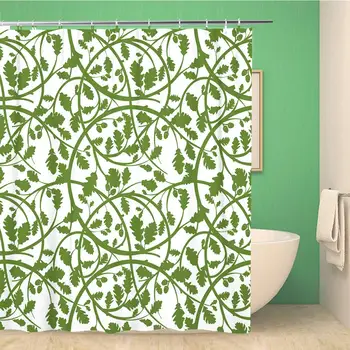 

Bathroom Shower Curtain Oak Leaf and Acorns Retro Styled Green Walls Detailed Polyester Fabric 72x78 inches Waterproof Bath