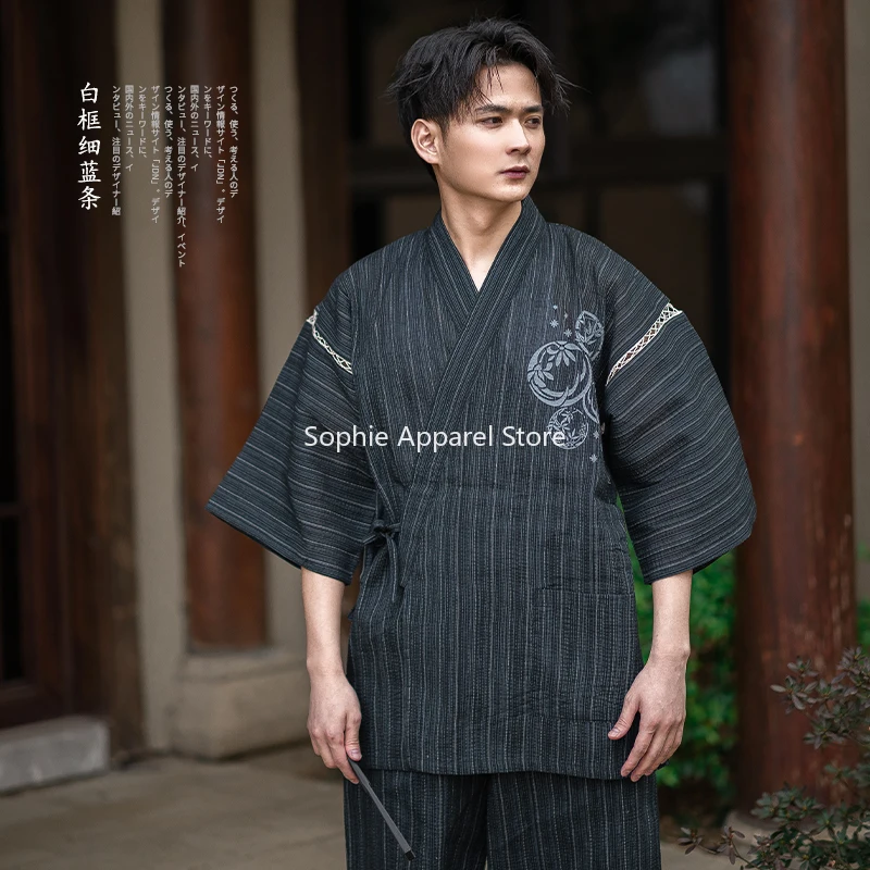 Men's Japanese Kimono Summer Lounge Set Jinbei Men Pyjama Sets Yukata Nightwear japanese kimono