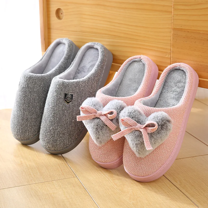 

2019 New Style Cotton Slippers Winter Home Indoor Heart Couples Cotton Slippers Rubber Sole Floor Anti-slip Wear-Resistant Thick