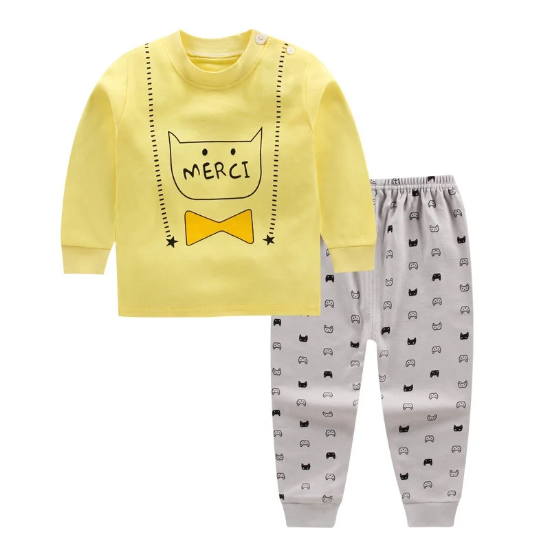 Kids Boys Girls Pajama Sets Cartoon Print Long Sleeve O-Neck Cute T-Shirt Tops with Pants Toddler Baby Autumn Sleeping Clothes