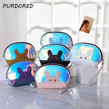 

PURDORED 1 Pc Laser Women Makeup Bag Rabbit Cosmetic Bag Zipper Travel Female Waterproof Make Up Pouch Beauty Case Toiletry Bag