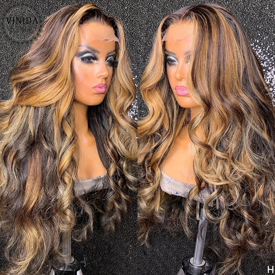 VINIDA STYLE Highlight Wave Lace Front Human Hair Wigs 150% Density Scalp Top Closure With Baby Non-Remy | Шиньоны и парики