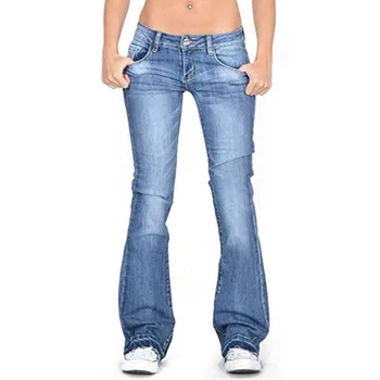 

Women Denim Trousers Button Flare Jeans Women Retro Trousers Women Wide Leg Pants Push Size Flare Pants
