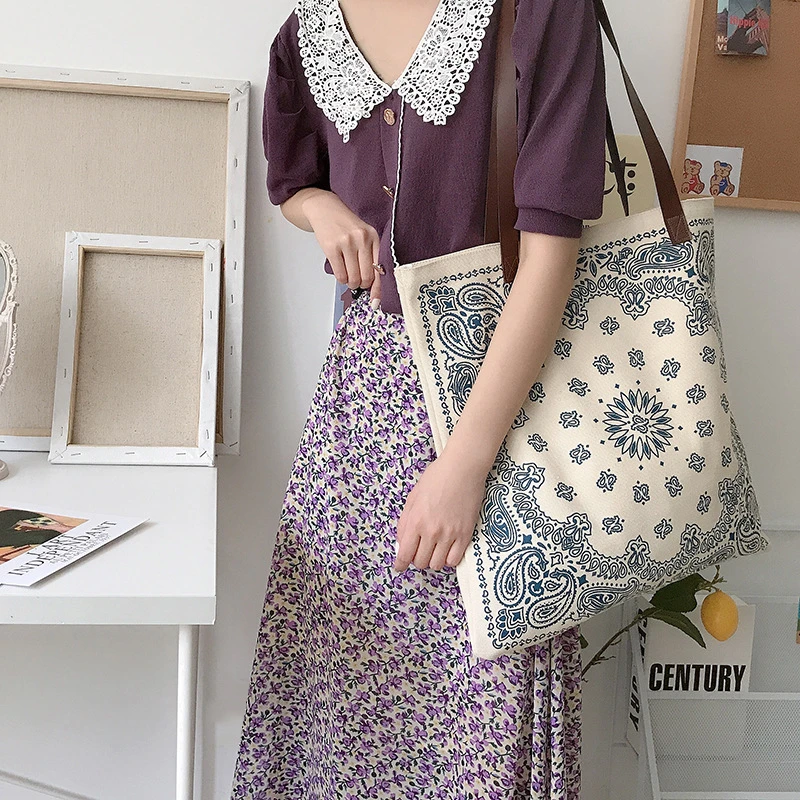 Bandoleras de lona gruesa con patrones originales para mujer, bolso grande de algodón, para libros, Eco, de compra|Bolsos de hombro| - AliExpress