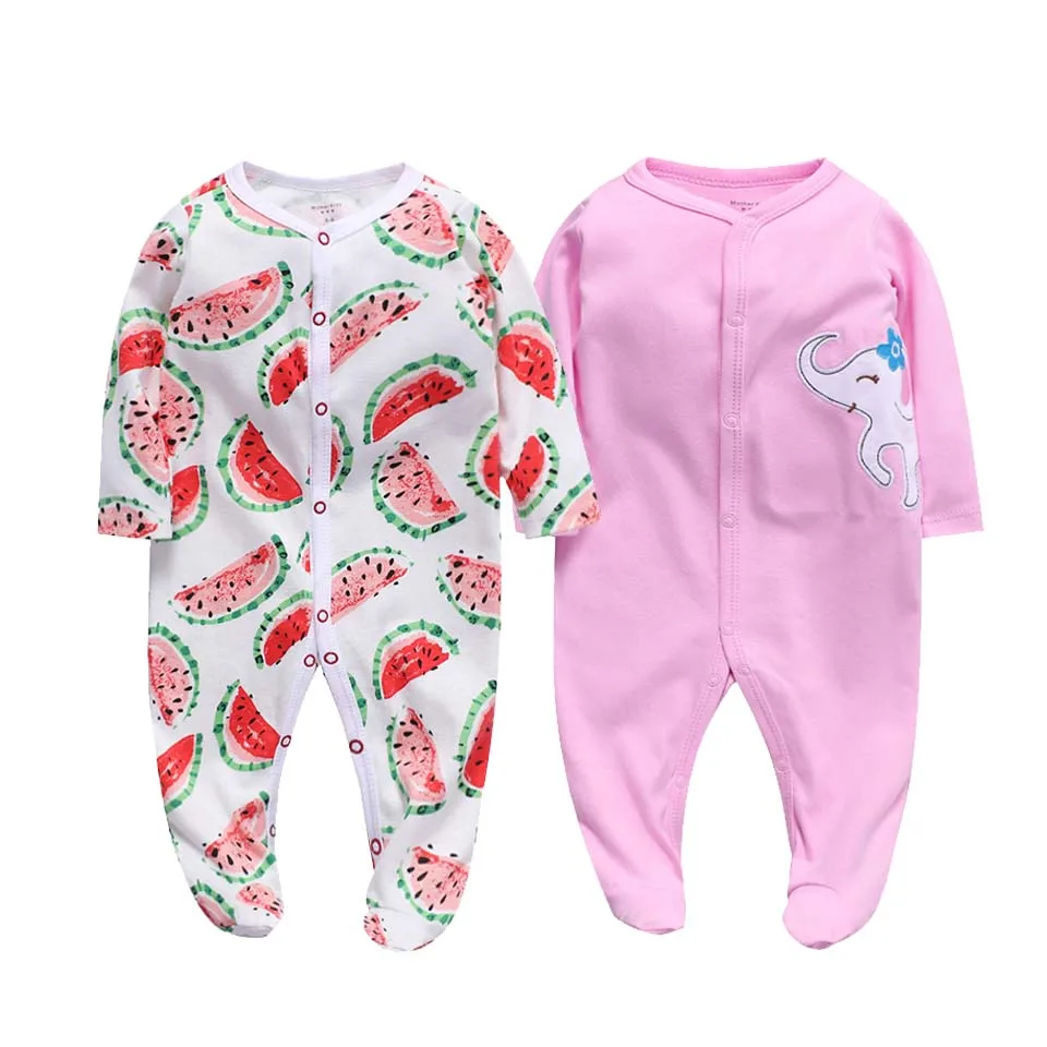 Черный 2Pcs/set Newborn Baby Footies Cotton Baby Boy Footies For Kids Clothes Long Sleeve Baby Pajamas Baby Girl 0-12M - Цвет: Черный