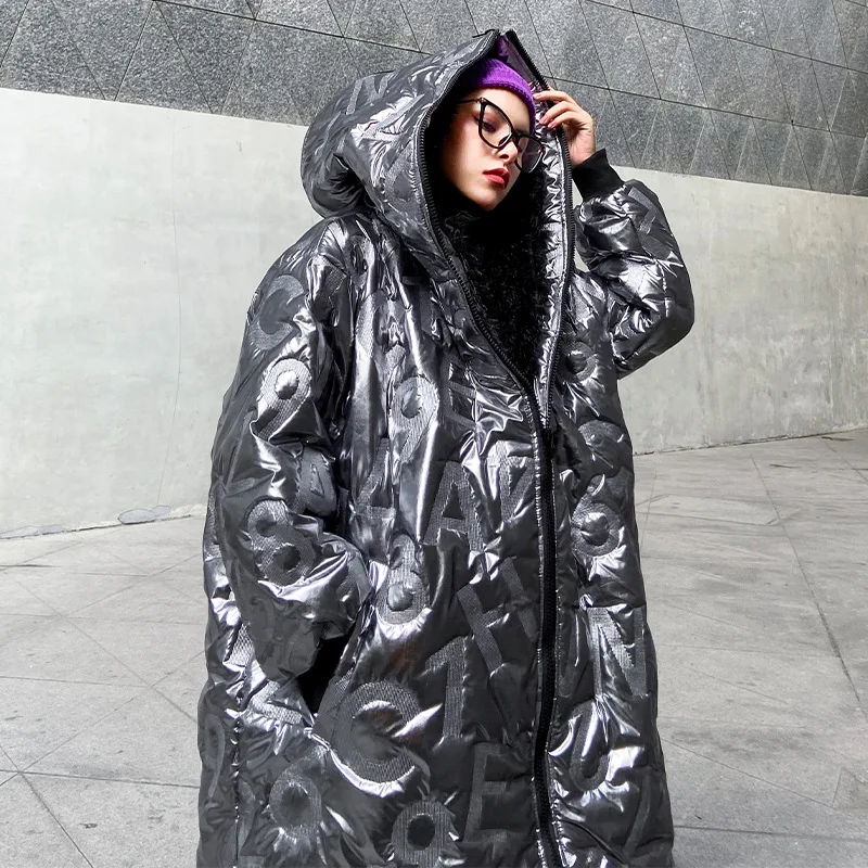 Женская зимняя теплая длинная куртка с хлопковой подкладкой серебристого цвета, женская уличная парка с искусственным мехом, пальто с капюшоном