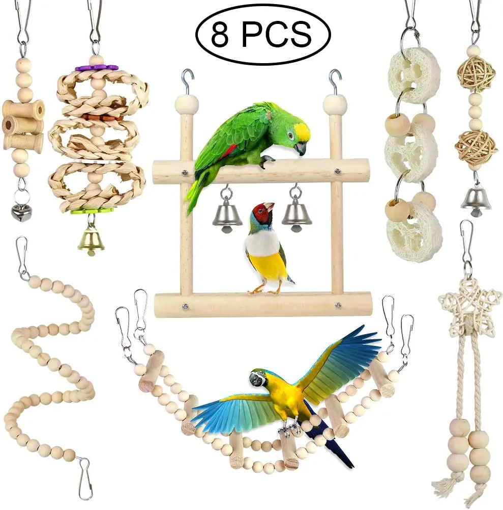 

8Pcs Bird Toys Parrot Toys, Bird Swing Chewing Hanging Perches for Love Birds Budgie Cockatiels Macaws Parakeets Conure Finches