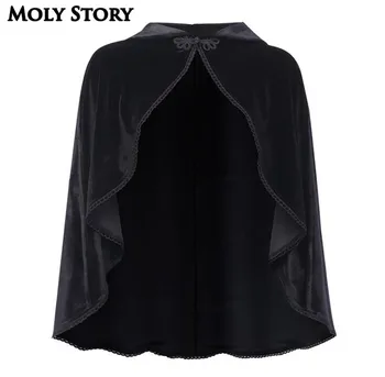 

Pastel Goth Black Hooded Cloak Shawls Capes Retro Velvet Poncho