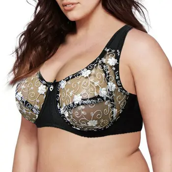

YBCG Sexy Lace Underwear Hollow Transparent Bras For Women Embroidery Floral Underwire Women Bra Plus Size