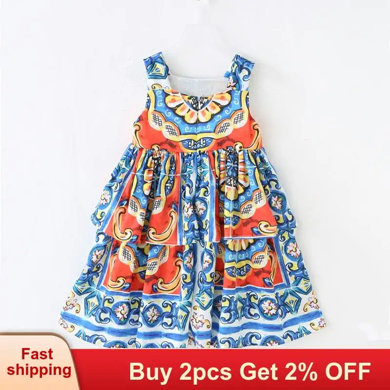 Платье для девочек Летнее платье в европейском и американском стиле От 3 до 9 лет