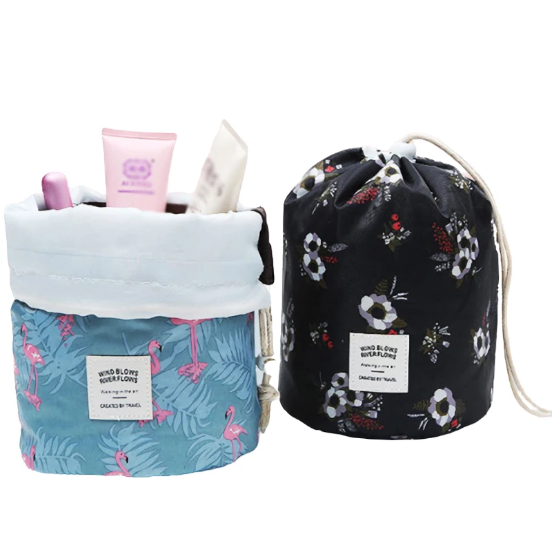 

Printing Women Lazy Drawstring Cosmetic Bag Round Travel Make-up Bag Organizer Make Up Case Storage Pouch Toiletry Kit Neceser