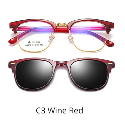 Ralferty, ультра-светильник, магнитные солнцезащитные очки Ultem, защита от солнца, автомобильные поляризованные солнцезащитные очки на застежке, 2 в 1, солнцезащитные очки по рецепту Z918 - Цвет линз: C3 Wine Red