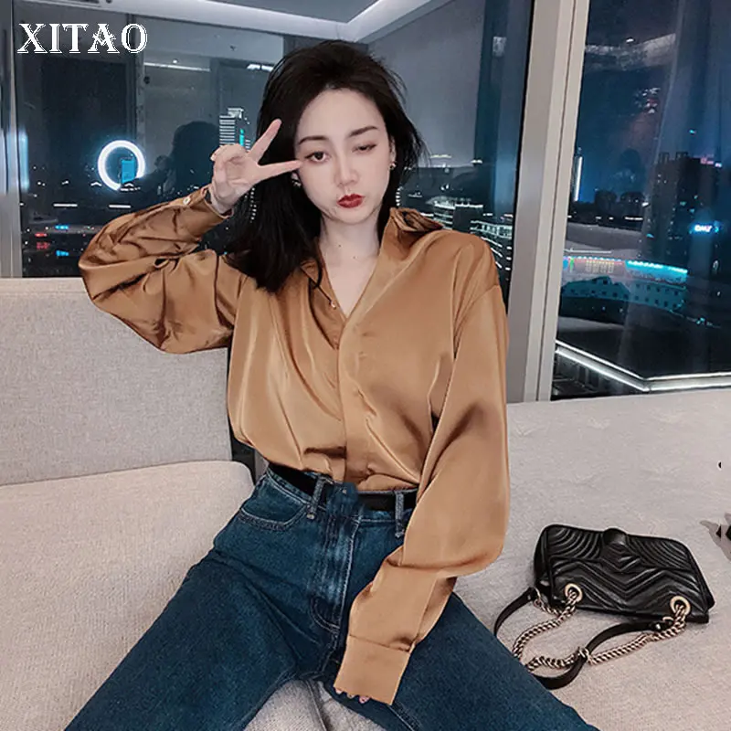 

XITAO Spring Full Sleeve Chiffon Solid Color Turn Down Collar Vintage Style 2020 Fashion Women Vintage Temperament Top DMY3927