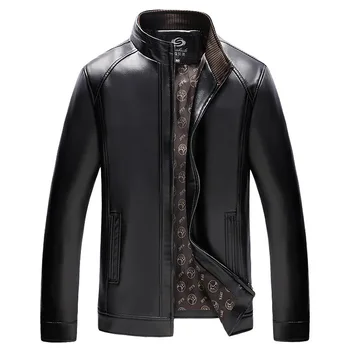 

Autumn and Winter New Men's Jacket Stand Collar Thin Jacket Slim Casual Leather Middle-aged Fashion Leather Jacket Thick Coat