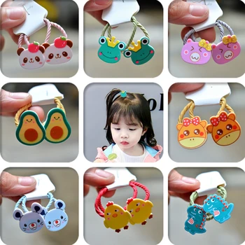

2PCS Cartoon New Cute Avocado Frog Princess Headwear Kids Elastic Hair Bands Children Ropes Girls Accessories Baby Headdress