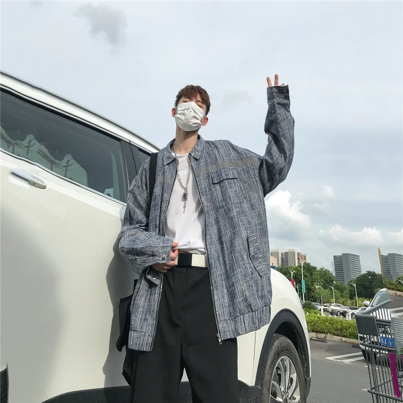 Hong стиль весна и осень пара куртка мужской Harajuku Повседневная рубашка Tide Черный/синий s-xl