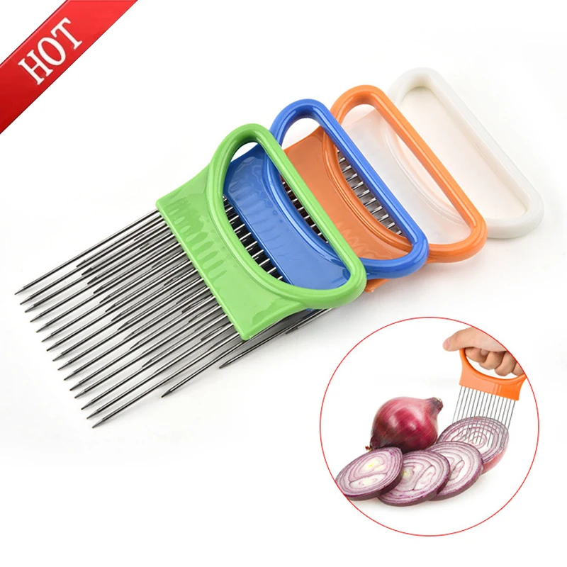 New Kitchen Gadgets Slicers Tomato Onion Vegetables Slicer Cutting Aid  Holder Guide Slicing Cutter Safe Fork Kitchen Accessories