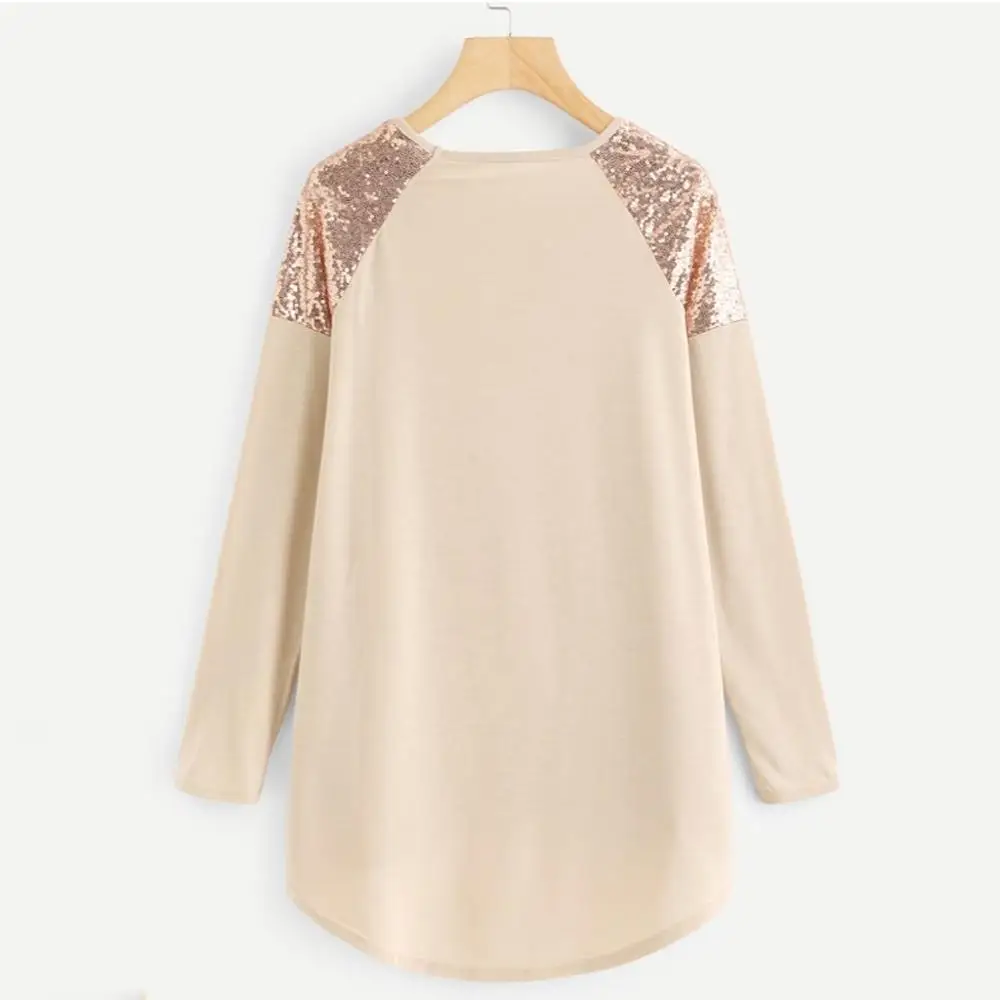 Плюс размер женские топы и блузки элегантные с длинным рукавом o-образным вырезом блесток Лоскутная Блузка женские повседневные осенние свободные рубашки топы# 15F