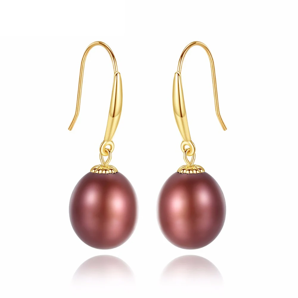 

Fenchen Real 18K Gold 7-8mm Natural Pearl Drop Earrings for Women Brightly Freshwater Pearls Hook Earrings Jewellery Gifts AE133