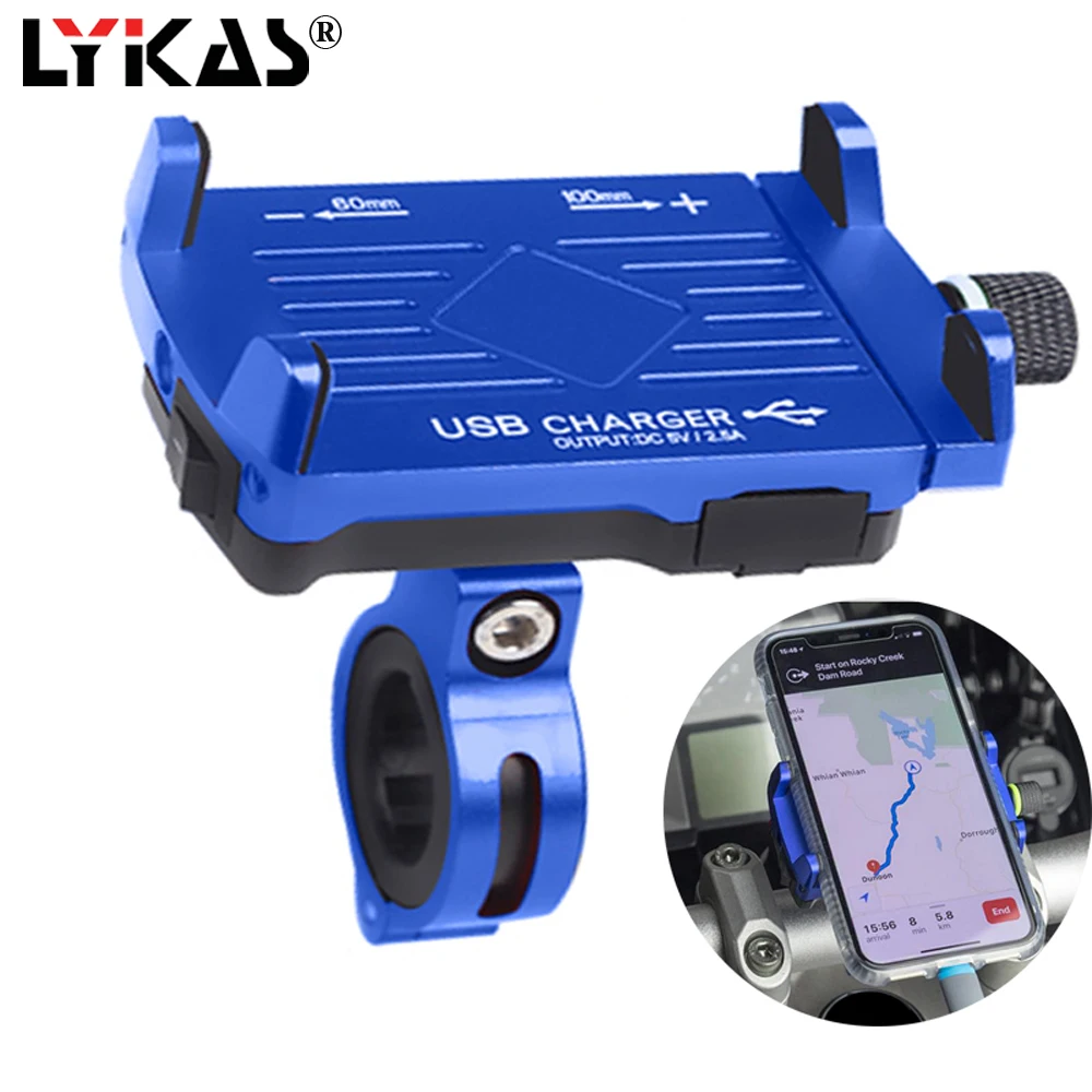 

LYKAS Motorcycle Phone Holder Aluminium USB Charger Stand 360 Degree Rotation Quick Charging Power Supply for ATV UTV Bike