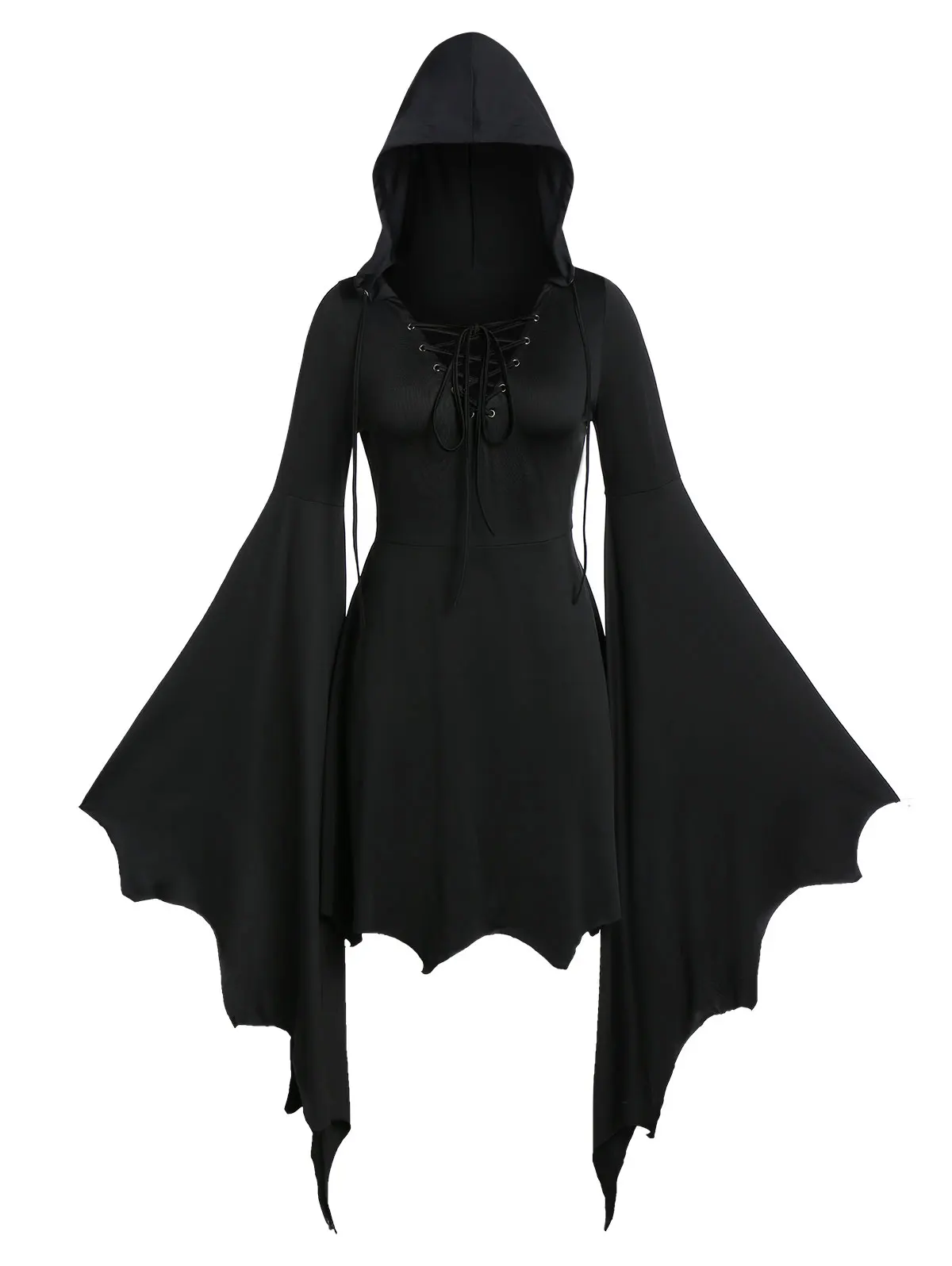 

ROSEGAL Plus Size Flare Sleeve Lace Up Gothic Tunic Hoodie Gothic Tunic Solid Hoodie Long Length Sleeve Women Sweatshirts 2019