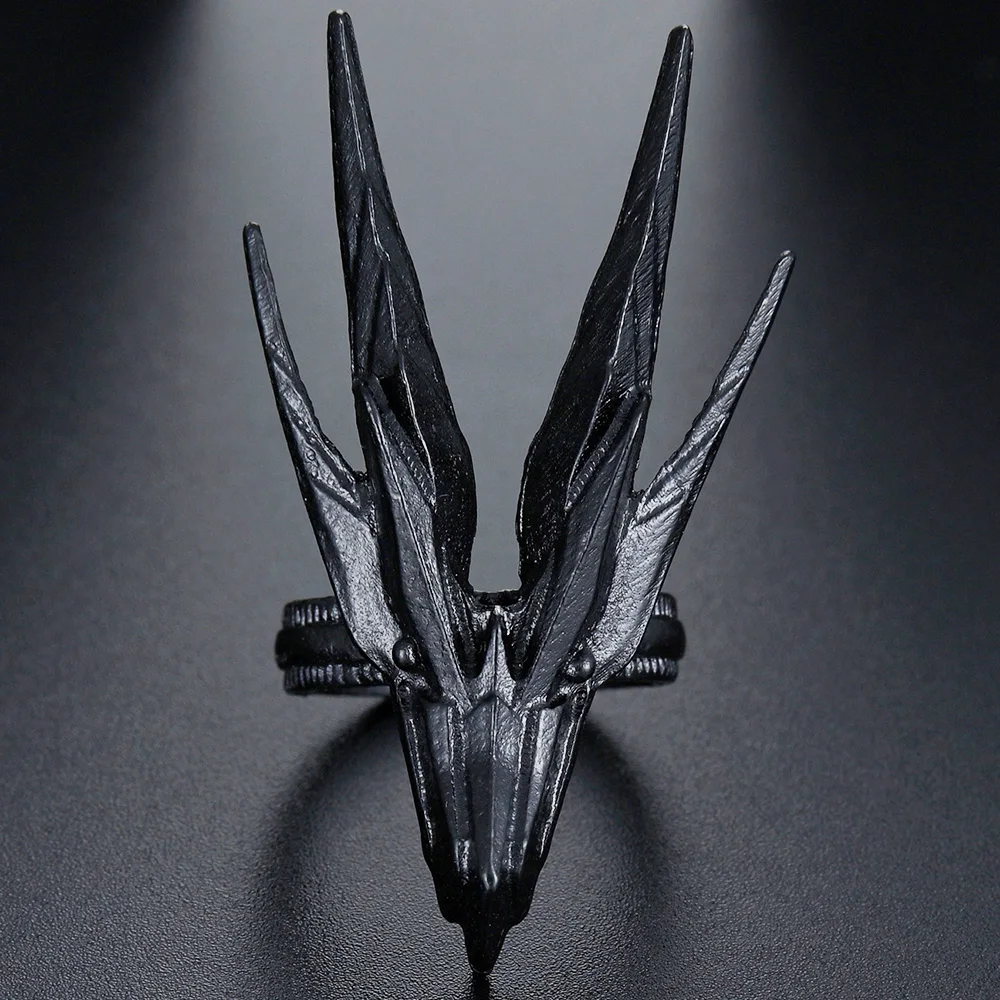 Dragon Head Black Metal Punk Opening Ring for Men Adjustable Finger Rings Party Birthday Jewelry Gift