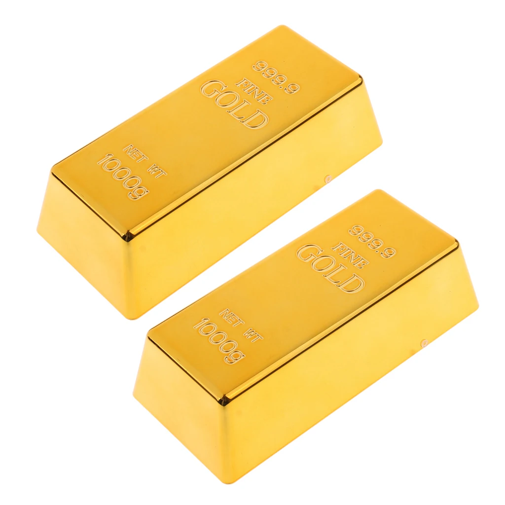 2 Pieces Paperweight Hollow Brick Fake Gold Bar Bullion Gold Doorstop Door