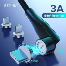 GETIHU 3A 540 ° kabel magnetyczny Micro USB typ C szybka ładowarka magnes ładowarka przewód danych dla iPhone 12 11 Pro Max Samsung Xiaomi 10