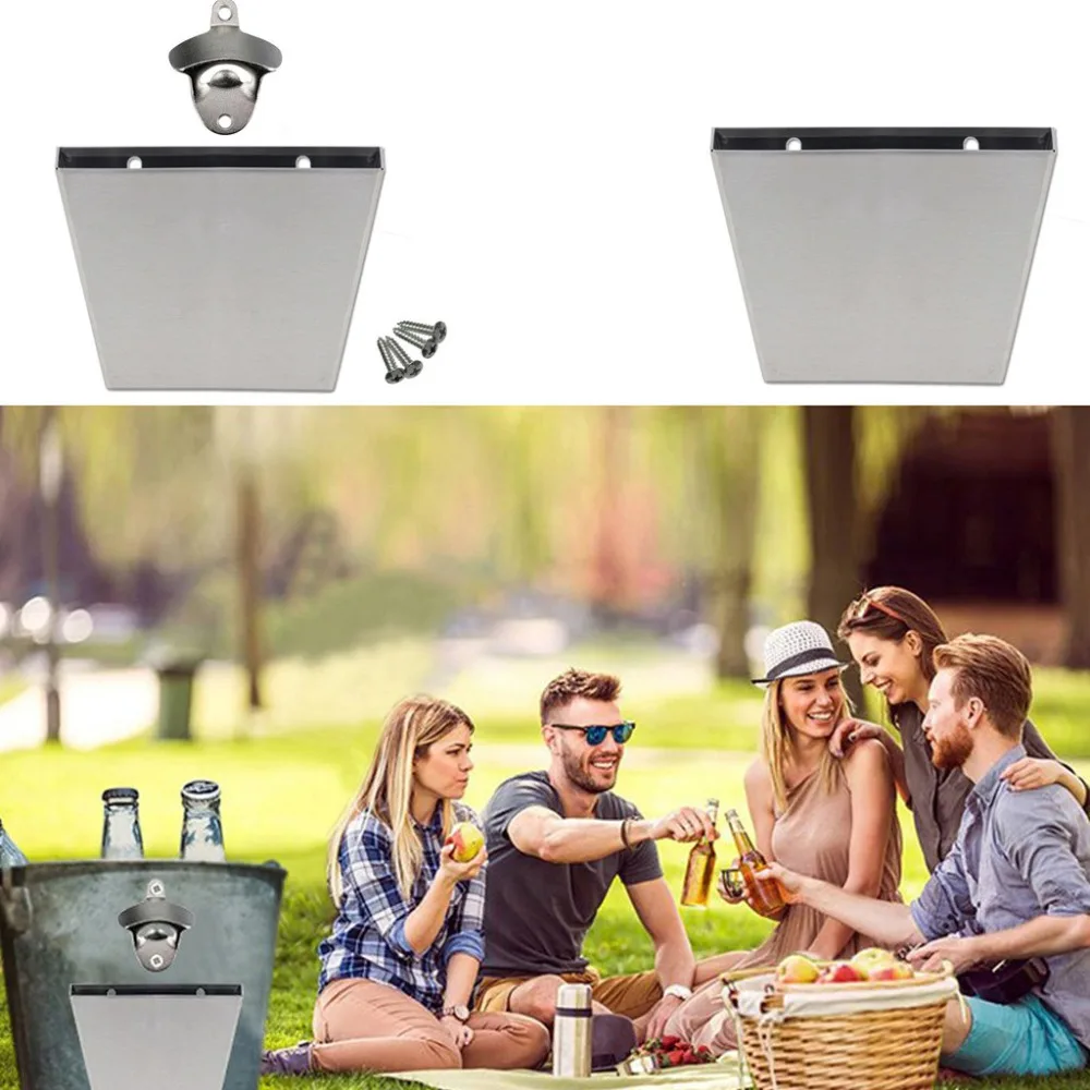 Capsule collection bucket Stainless Steel Bar Wall Mount Bottle Beer Opener Tool Cap Catcher Box #4C07 (3)