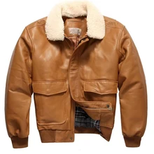 Новинка, мужская повседневная куртка из натуральной кожи с шерстяным воротником, G1 air force, овчина, кожаная куртка, зимние пальто