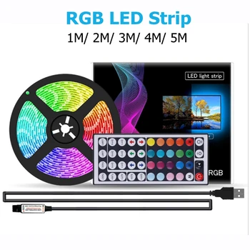 

LED Strip Light RGB 5050 SMD 2835 Flexible Ribbon fita led light strip RGB 1-5M Tape Diode DC12V 60LEDs 1M+Control+Adapter