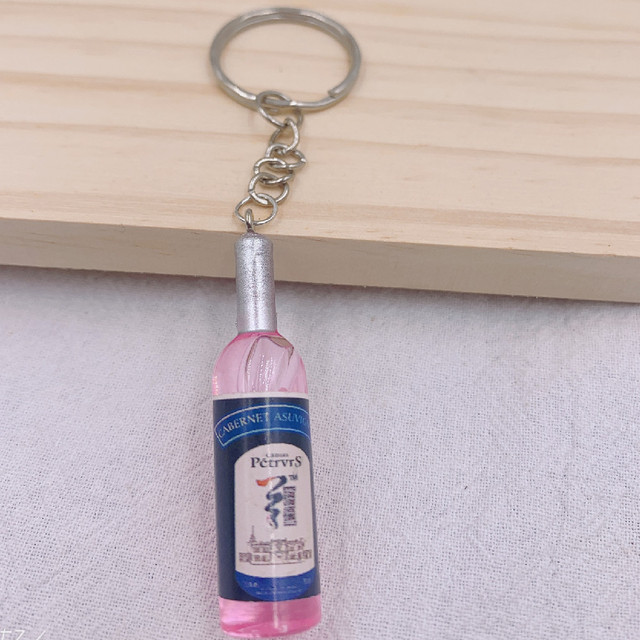 New Women/Men's Fashion Handmade Resin Wine Bottle Key Chains charm Key Rings Alloy Charms Gifts Wholesale