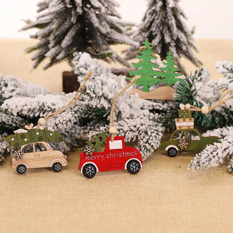Модная детская декорация Рождественский подарок настольный деревянный животный автомобиль форма украшения Рождественская елка кулон новогодние украшения