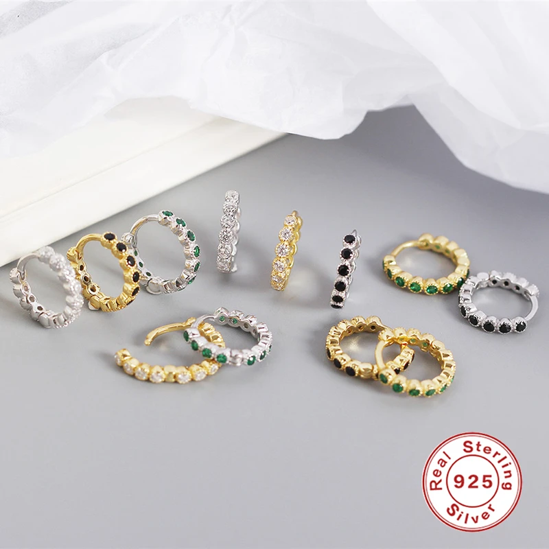 

GS 925 Sterling Silver Colorful Zircon Hoop Earrings For Ladies Birthday Party Gift CZ Women Earring Pendientes Fine Jewelry