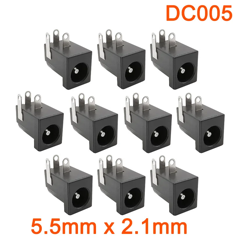 Conector de Fonte de Alimentação dc 100 Peças dc dc Conector Fêmea de Montagem 5.5 mm x 2.1 mm Preto tipo Barril Suporte Pcb