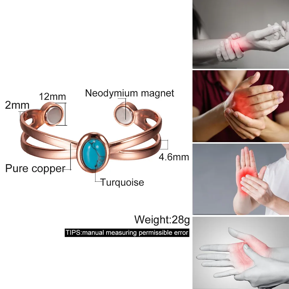 Pure Copper Bracelets for Women Blue Stone Adjustable Open