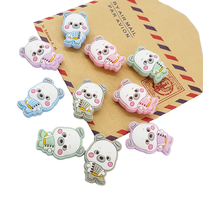 

Chenkai 50PCS Cute Bear Silicone Loose Beads Silicone Teething Toys BPA Free For DIY Baby Nursing Shower Necklace Chain Gift
