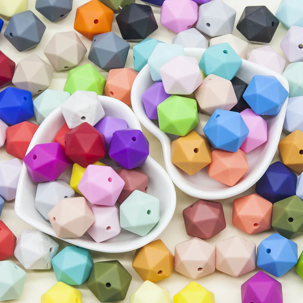 Cute-idea 10pcs 14mm Silicone Icosahedron Beads BPA Free Baby Teething Chewable Beads DIY Pacifier Chain Toys Infants Goods