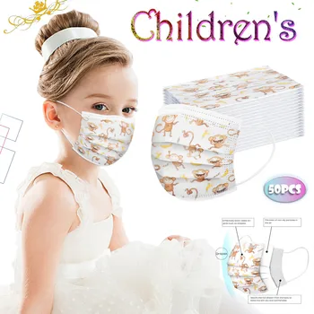 

Children's Mask Disposable Protection FaceMasks Non-woven Melt Blown 3Ply Earhook Masks 50PC Animal print mouth covering Masks